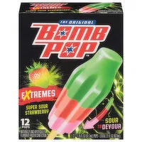 Bomb Pop Pops, Super Sour Strawberry, Extremes, 12 Each