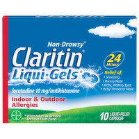 Claritin Liqui-Gels Loradatine, Non-Drowsy, 10 mg, Liquid-Filled Capsules, 10 Each