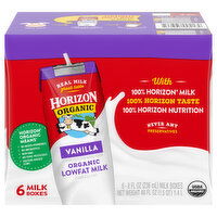 Horizon Organic Milk, Vanilla, Organic, Lowfat, 6 Each