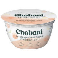 Chobani Yogurt, Greek, Less Sugar, Clingstone Peach, 5.3 Ounce