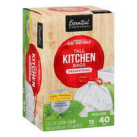 Essential Everyday Tall Kitchen Bags, Drawstring, Odor Protect, Fresh Scent, 13 Gallon, 40 Each