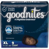 Goodnites Underwear, XL (95-140+ lbs), 9 Each