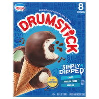Drumstick Frozen Dairy Dessert Cones, Mint/Vanilla Fudge/Vanilla, Simply Dipped, 8 Each