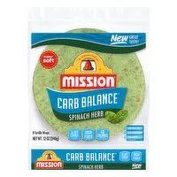 Mission Carb Balance Tortilla Wraps, Super Soft, Spinach Herb, 8 Each