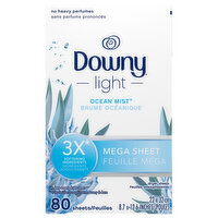 Downy Light Dryer Sheets, Ocean Mist, Mega, 80 Each