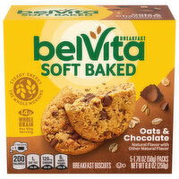 BELVITA Soft Baked Oats & Chocolate Breakfast Biscuits, 5 Packs (1 Biscuit Per Pack), 8.8 Ounce