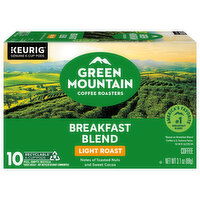 Green Mountain Coffee Roasters Coffee, Light Roast, Breakfast Blend, K-Cup Pods, 10 Each