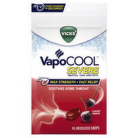 Vicks Severe VapoCool Severe Medicated Sore Throat Drops, Menthol, Cherry, 45 Each