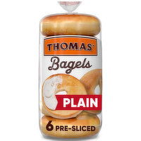 Thomas' Plain Pre-sliced Bagels, 6 count, 20 oz, 6 Each