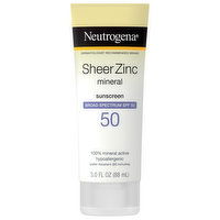 Neutrogena Sunscreen, Mineral, Sheer Zinc, Broad Spectrum SPF 50, 3 Fluid ounce