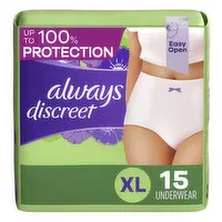 Always Discreet Discreet Adult Incontinence Underwear for Women, XL, 15 Each