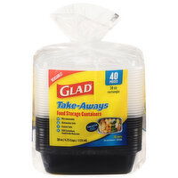 Glad Take-Aways Food Storage Containers, Rectangle, 38 Ounce, 40 Pieces, 20 Each