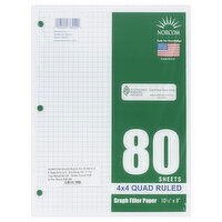 Norcom Filler Paper, Graph, 4 x 4 Quad Ruled, 80 Each