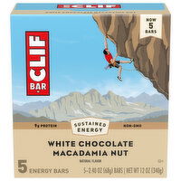 CLIF BAR - White Chocolate Macadamia Nut Flavor - Made with Organic Oats - Energy Bars - Non-GMO - Plant Based Protein Bars (5 Pack), 12 Ounce