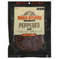 World Kitchens Jerky, Peppered, Sliced & Shaped, Mega Size, 10 Ounce