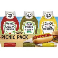 Heinz Tomato Ketchup, Sweet Relish & 100% Natural Yellow Mustard Picnic Variety Pack, 3 Each