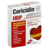 Coricidin HBP Flu, Maximum Strength, Tablets, 20 Each