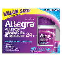 Allegra Allergy Relief, Indoor/Outdoor, Non-Drowsy, 24 Hr, Value Size, Gelcaps, 60 Each