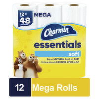 Charmin Essentials Soft Toilet Paper, Mega Rolls, 12 Each
