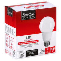 Essential Everyday Light Bulbs, LED, Soft White, 8.5 Watts, 2 Each