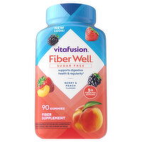 Vitafusion Fiber Well Fiber Supplement, Sugar Free, Peach/Strawberry/Berry Flavors, Gummies, 90 Each