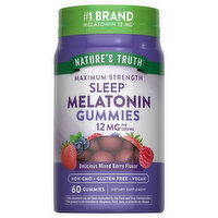 Nature's Truth Sleep Melatonin, Maximum Strength, 12 mg, Gummies, Delicious Mixed Berry Flavor, 60 Each