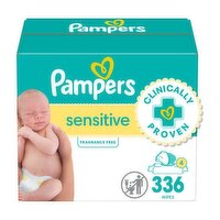 Pampers Sensitive Baby Wipes Sensitive Perfume Free 4X Pop-Top Packs 336 Count, 336 Each