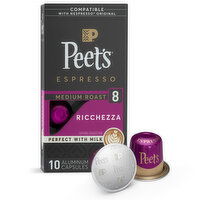 Peet's Coffee Espresso Capsules, Ricchezza Medium Roast, Aluminum Capsules, 10 Each