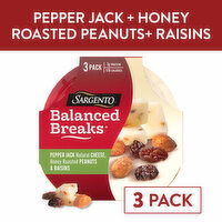 SARGENTO Balanced Breaks® Pepper Jack Natural Cheese, Honey Roasted Peanuts and Raisins, 3-Pack, 6.04 Ounce