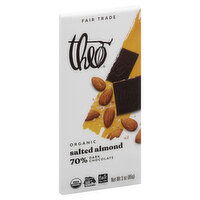 Theo Dark Chocolate, Organic, Salted Almond, 70%, 3 Ounce