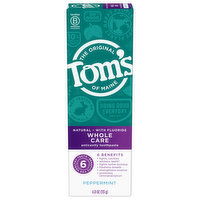 Tom's of Maine Whole Care Natural Toothpaste with Fluoride, Peppermint, 4 Ounce