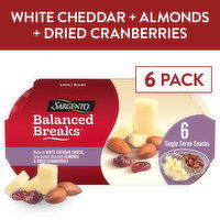 SARGENTO Balanced Breaks® Natural White Cheddar Cheese, Sea-Salted Roasted Almonds, Dried Cranberries, 6-Pack, 9 Ounce