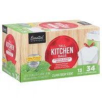 Essential Everyday Tall Kitchen Bags, Stretch 'N Hold Drawstring, Clean Fresh Scent, 13 Gallon, 34 Each