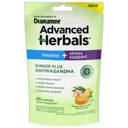 Dramamine Advanced Herbals Nausea + Stress Support Ginger Plus Ashwagandha