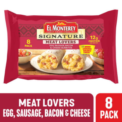 El Monterey Signature Burritos, Egg, Sausage, Bacon & Cheese, Meat Lovers