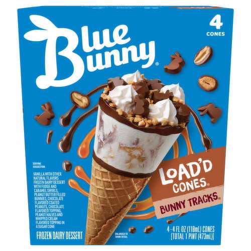 Blue Bunny Load'd Cones Frozen Dairy Dessert, Bunny Tracks