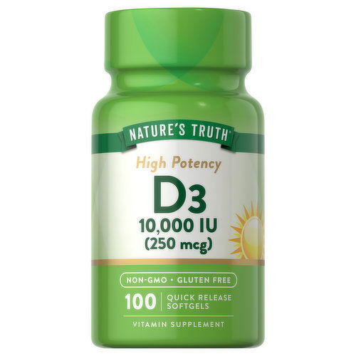 Nature's Truth Vitamin D3, High Potency, 250 mcg, Quick Release Softgels