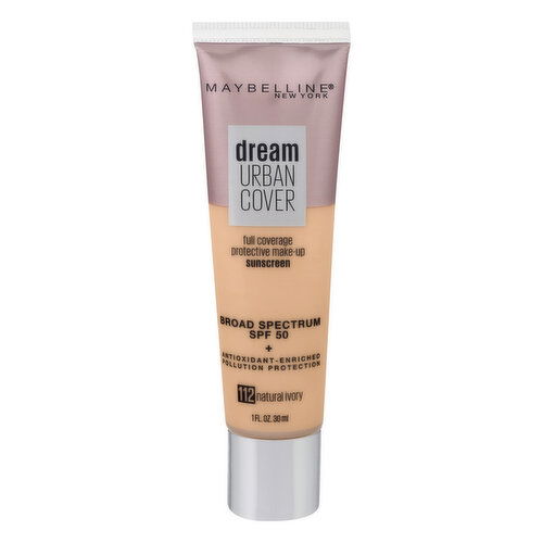 Maybelline Dream Urban Cover Make-Up Sunscreen, Broad Spectrum SPF 50, Natural Ivory 112