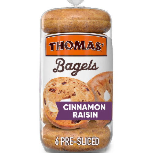 Thomas' Cinnamon Raisin Pre-sliced Bagels, 6 count, 20 oz