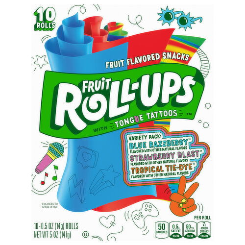 Fruit Roll-Ups Blue Razzberry/Strawberry Blast/Tropical Tie-Dye Fruit Flavored Snacks Variety Pack
