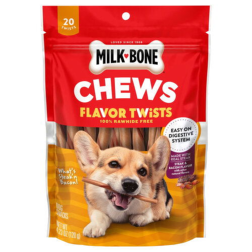 Milk-Bone Chews Flavor Twists 100% Rawhide Free Steak & Bacon Flavor Dog Snacks