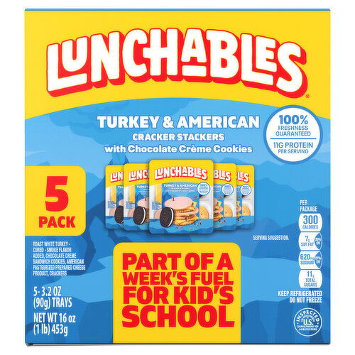 Lunchables Cracker Stackers, with Chocolate Creme Cookies, Turkey & American, 5 Pack