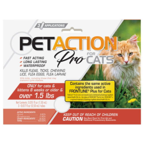 PetAction Pro Fleas, Ticks & Lice Treatment, for Cats, 8 Weeks or Older & Over (1.5 lbs)