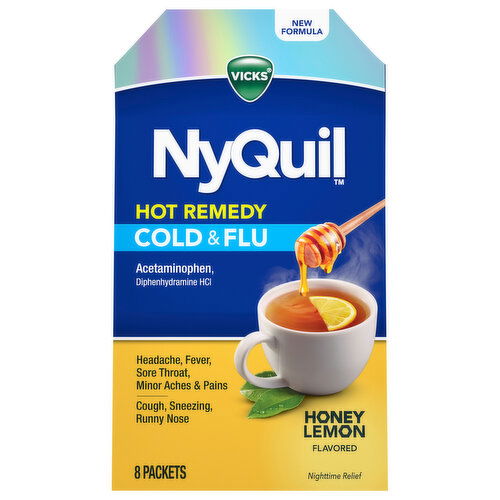 Vicks NyQuil Vicks NyQuil Hot Remedy Cold & Flu Powder, Nighttime Cold Medicine for Adults, 8 Count