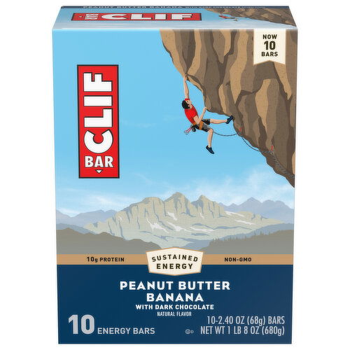 CLIF BAR - Peanut Butter Banana with Dark Chocolate Flavor - Made with Organic Oats - Energy Bars - Non-GMO - Plant Based Protein Bars (10 Pack)