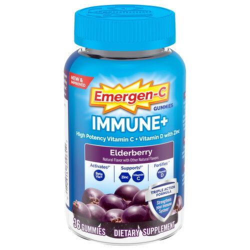 Emergen-C Immune+, High Potency Vitamin C + Vitamin D with Zinc, Gummies, Elderberry