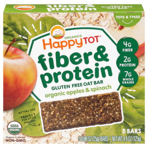 HappyTot Organics Fiber & Protein Oat Bar, Apples & Spinach, Tots & Tykes