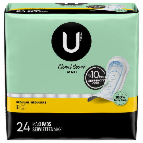 U by Kotex Clean & Secure Pads, Maxi, Regular