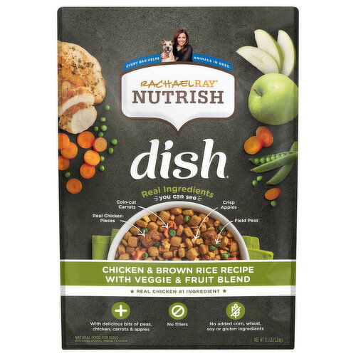 Rachael Ray Nutrish Dish Natural Chicken & Brown Rice Recipe with Veggie & Fruit Blend Food for Dogs