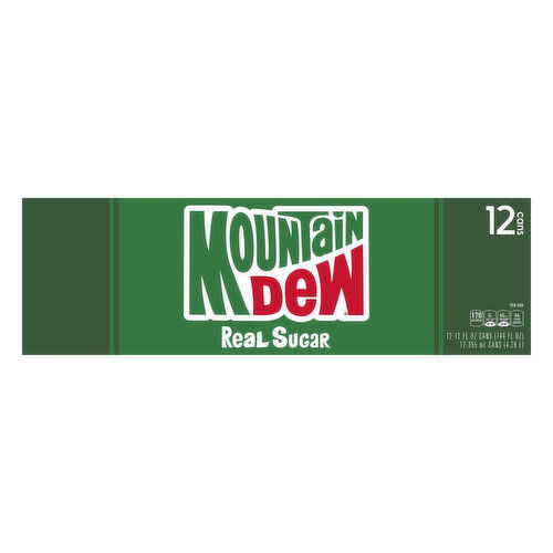 Mountain Dew Soda, Real Sugar, 12 Pack